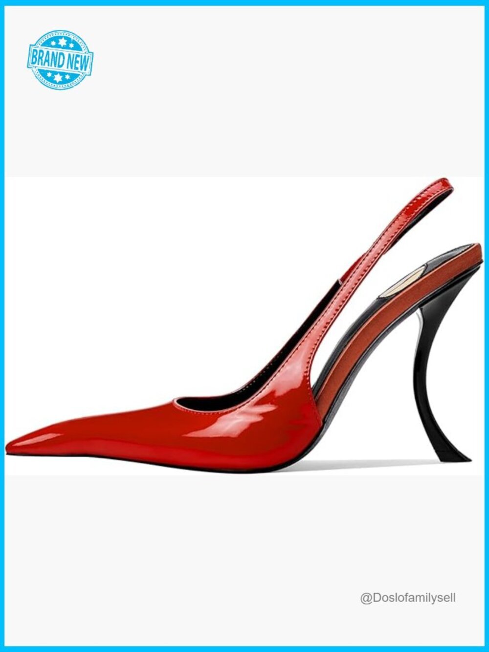 Stiletto Slingback Pumps Patent Leather Pointed Toe Slip On Elastic Strap Heels
